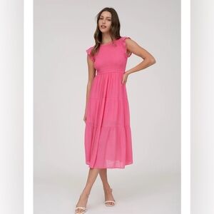 191 - Smocked Tiered Pink Midi Dress